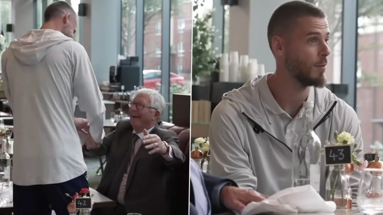 David de Gea Reunites With Sir Alex Ferguson Ahead of Manchester United vs Fiorentina Club Friendly 2025 at Old Trafford; Star GK Hugs, Shares Warm Moments With Legendary Former Manager (Watch Video)