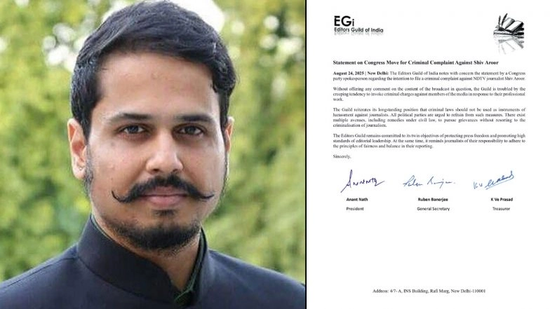Editors Guild Slams Congress Over Threat of Criminal Complaint Against NDTV Journalist Shiv Aroor