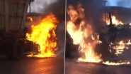 Gujarat Fire: Trailer Goes Up in Flames on Gandhidham-Kandla Highway in Kutch (Watch Video)