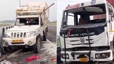 Haryana Road Accident: 5 Migrant Labourers Killed As Canter Truck Collides With Pickup Vehicle on Kundli-Manesar-Palwal Expressway (Watch Video)