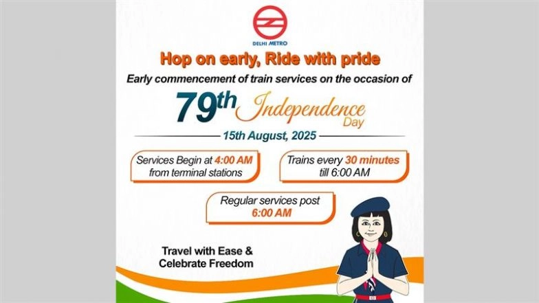 Independence Day 2025: Delhi Metro Services To Begin at 4 AM on August 15, Free Travel for Invitation Holders