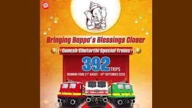 Ganpati Festival 2025 Special Trains: Indian Railways to Run 392 Special Train Trips for Ganesh Chaturthi