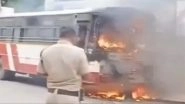 Hyderabad Bus Fire: Passengers Evacuate After Moving TGSRTC Bus Burst Into Flames at Mehdipatnam; Video Surfaces