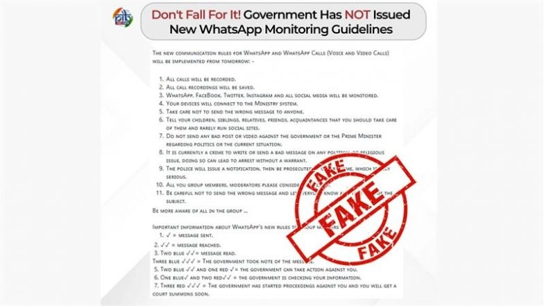 Is Modi Government Monitoring Your WhatsApp Chats? PIB Fact Check Debunks Fake Message About Triple Ticks on Instant Messaging App