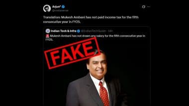 Does Mukesh Ambani Pay Zero Tax Because He Doesn't Take Salary? Fact Check Debunks Fake Claim About Reliance Industries Chairman