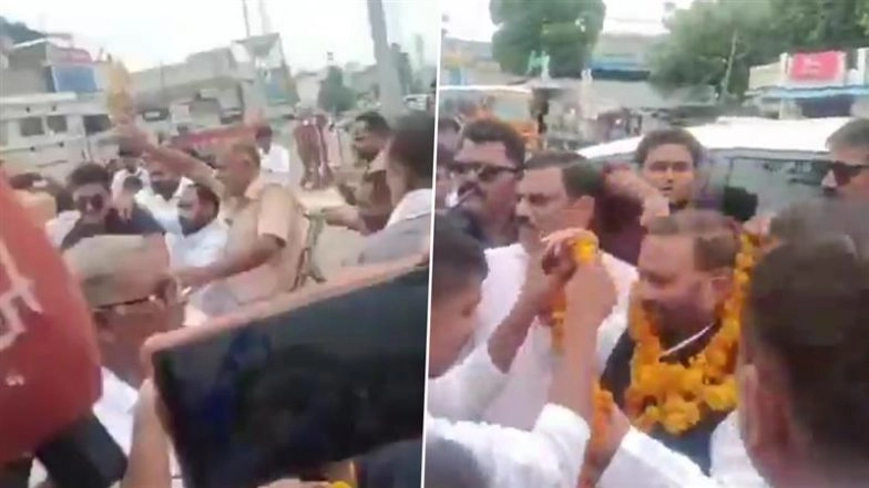 Swami Prasad Maurya Garlanded, Then Slapped on Stage in Raebareli; Alleges Attack by Karni Sena; Video Goes Viral