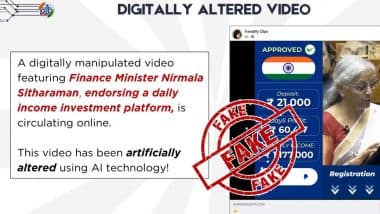 Did Nirmala Sitharaman Endorse an Investment Platform Promising INR 12 Lakh Returns? PIB Fact Check Busts Digitally Altered Video Going Viral With Fake Claim