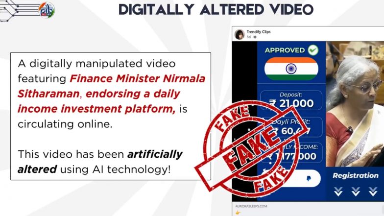 Did Nirmala Sitharaman Endorse an Investment Platform Promising INR 12 Lakh Returns? PIB Fact Check Busts Digitally Altered Video Going Viral With Fake Claim