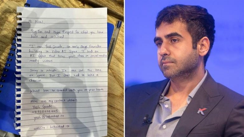 Mumbai Startup Founder Writes Handwritten Note to Zerodha Co-Founder Nikhil Kamath at Bandra Cafe, Shares Viral LinkedIn Story of His Bold Move
