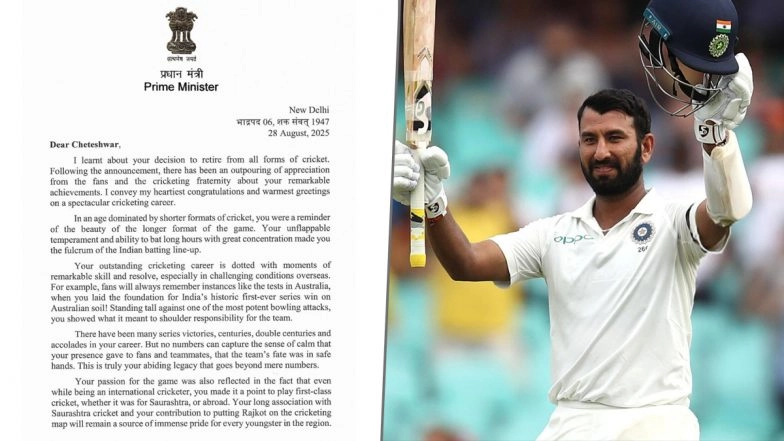Cheteshwar Pujara Receives Appreciation Letter From PM Narendra Modi After Announcing Retirement From Cricket, Former Team India Test Stalwart Pens Heartfelt Note (See Post)