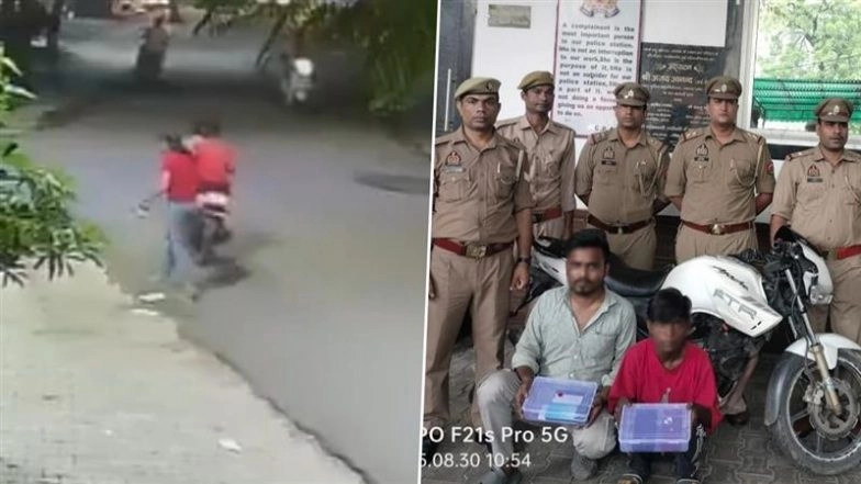 Mobile Snatching in Agra: 2 Bike-Borne Miscreants Snatch Girl’s Phone in Uttar Pradesh, Accused Arrested (Watch Videos)