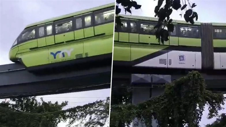 Mumbai: Monorail Train Stuck Near Mysore Colony Station Due to ‘Minor Power Supply Issue’ Amid Heavy Rain; Passengers Stranded for Over an Hour (Video)