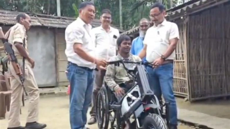 Himanta Biswa Sarma Fulfils Specially-Abled Man’s Wish, Gifts Him Battery-Operated Wheelchair (Watch Video)