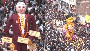 Donald Trump Effigy Paraded at Marbat Festival in Maharashtra’s Nagpur As Protest Over US Tariffs on India (Watch Video)