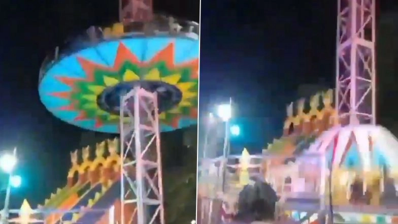 Gujarat: High Rise Ride Breaks Mid-Air at Somnath Temple Fair in Bilimora, 5 Injured Including 2 Children; Terrifying Video Surfaces