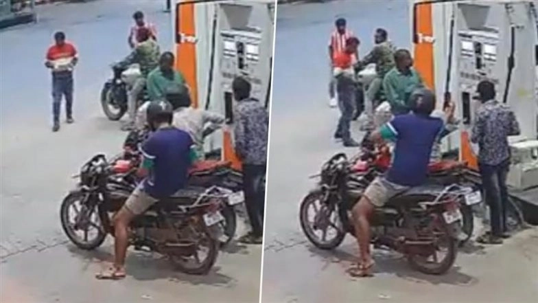 Indore Shocker: Denied Petrol for Not Wearing Helmet, Bikers Brandish Knife, Throw Burning Matchstick Near Pump Tank; 2 Arrested (Watch Video)