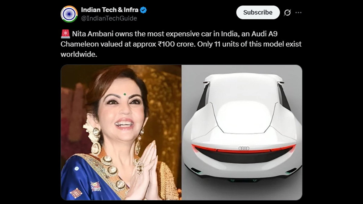 Post Falsely Claiming Nita Ambani Owns Audi A9 Chameleon, India's Most Expensive Car