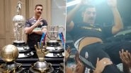 NorthEast United Owner John Abraham Celebrates Durand Cup 2025 Victory With Players, Footballers Lift Bollywood Actor After Winning Consecutive Editions (Watch Video)