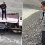 Kiren Rijiju Stops Convoy After Truck Skids Into River Near Drass, Ensures Rescue of 2 Stranded Men (Watch Video)