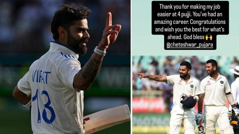 Virat Kohli Pens Heartfelt Message For Cheteshwar Pujara, Star Cricketer Says ‘Thank You for Making My Job Easier' As Test Stalwart Announces Retirement