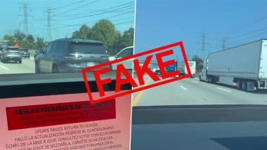 Fact Check: Did Tesla Cybertruck Get Locked in the Middle of Road? Elon Musk&rsquo;s Auto Company Calls Viral Video Fake, Says It Doesn&rsquo;t Remotely Disable Vehicles
