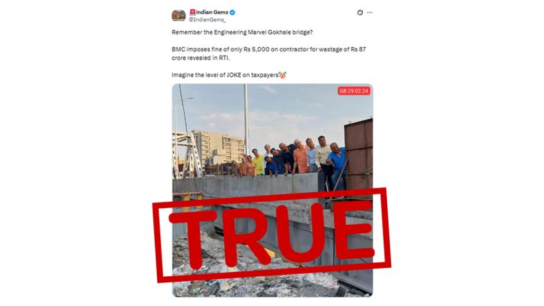 Did BMC Impose Only INR 5,000 Penalty on Contractor for Delayed Construction of Gokhale Bridge in Mumbai&rsquo;s Andheri? Here&rsquo;s What Fact Check Revealed