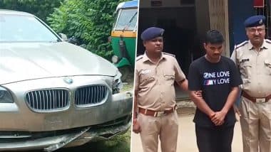 BMW Car Accident in Gandhinagar: Speeding Luxury Car Crushes Beautician to Death While Crossing Road in Gujarat, Driver Detained (Watch Video)