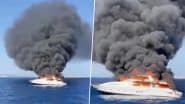 Spain Yacht Fire: Crew Escapes Unharmed As Luxury Superyacht ‘Da Vinci’ Catches Blaze and Sinks off Formentera Coast in Ibiza, Dramatic Video Surfaces