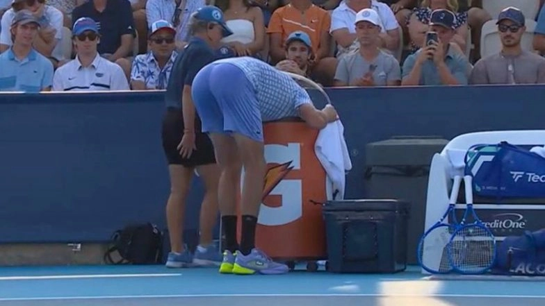 Daniil Medvedev Puts His Head Inside On-Court Ice Fridge After Struggling With Heat During Round 2 Cincinnati Open 2025 Tennis Match (See Pics)