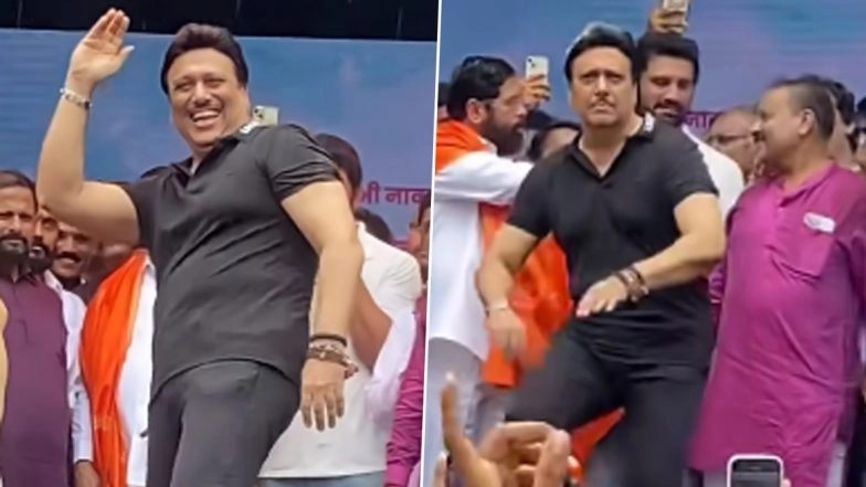 Dahi Handi 2025: Govinda Shows His Iconic Moves During Dahi Handi Celebration in Janmashtami With Eknath Shinde (Watch Video)