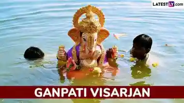 Ganpati Visarjan 2025 Slogans and Messages For Fifth Day: Share Wishes, Greetings, Funny Hinglish Sayings, HD Images, GIFs and Wallpapers With Your Friends and Family