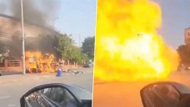 Delhi Cylinder Blast: Fireball Erupts As Gas Cylinder Explodes at Food Cart Outside Dwarka Sector 21 Metro Station, Terrifying Videos Surface