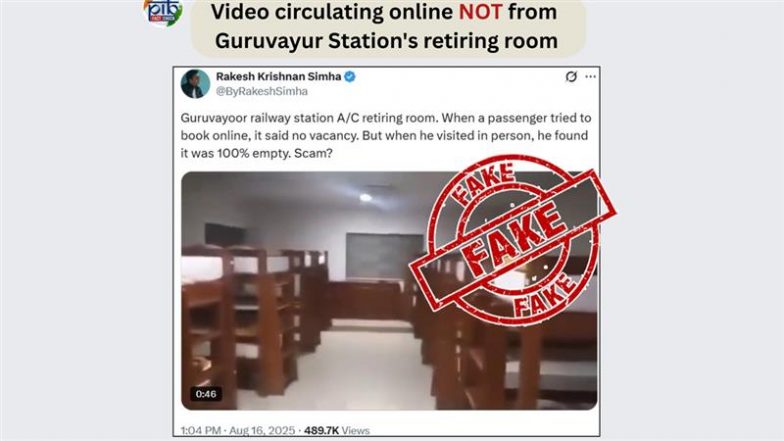 Did Guruvayur Railway Station Retiring Room Show ‘No Vacancy’ Online While Lying Empty? PIB Fact Check Reveals Truth Behind Viral Video