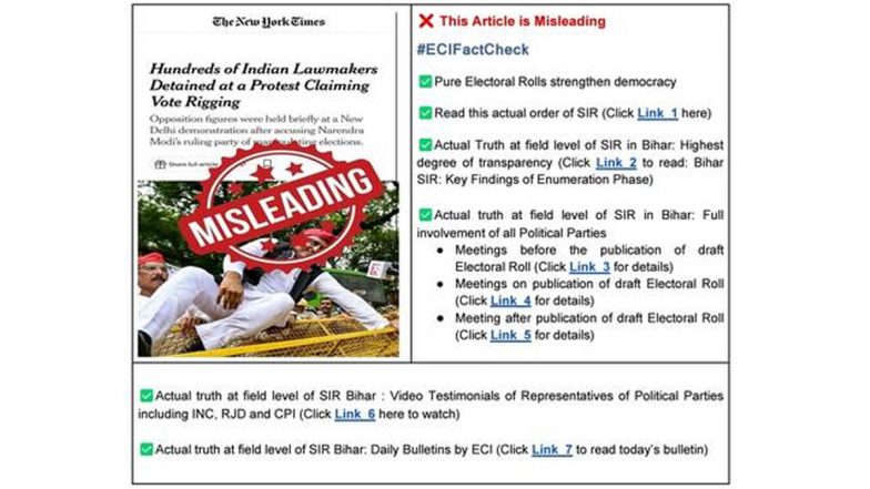 ‘Misleading’: Election Commission on The New York Times Report on Opposition Parties’ Claims Over Voter List Manipulation