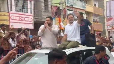 Bihar Assembly Elections 2025: LoP Rahul Gandhi and RJD Leader Tejashwi Yadav Launch ‘Voter Adhikar Yatra’ From Sasaram, Accuse BJP of ‘Robbing’ Elections (Watch Video)