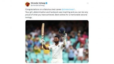 Cheteshwar Pujara Retires: Virender Sehwag Says 'Grit, Determination, and Hardwork' Shown By Team India Test Stalwart Was 'Inspiring' (See Post)