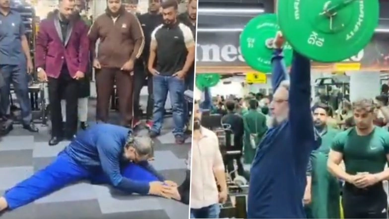 Hyderabad: Asaduddin Owaisi Lifts Weight, Engages in Workout Session During Gym Inauguration in Telangana (Watch Video)