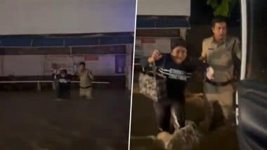 Hyderabad Police Head Constable Sridhar Verma Rescues Woman Stranded at Banjara Hills Bus Stop Amid Heavy Rains, Video of Heroic Act Goes Viral