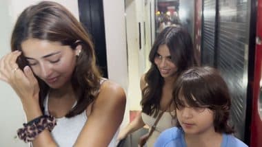 BFF’s Ananya Panday and Suhana Khan Enjoy Sunday Outing, Joined by Little AbRam Khan (Watch Video)