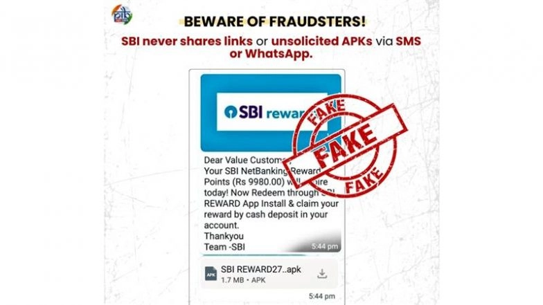 Fake SBI Message Promises INR 9,980 Reward, PIB Says It's Fake