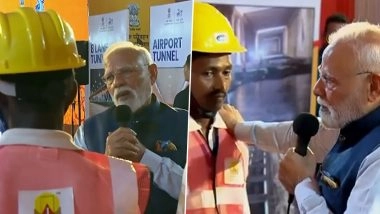 Dwarka Expressway, UER-II Inauguration: PM Narendra Modi Interacts With Construction Workers Before Inaugurating 2 National Highway Projects in Delhi (Watch Video)