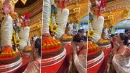 Bhagyashree Takes Blessings From Lalbaugcha Raja With Son Abhimanyu Dassani, Offers Prayers to Lord Ganesha (Watch Video)