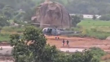 Telangana Floods: Army Helicopter Rescues Stranded People Amid Heavy Rainfall in Rajanna Sircilla (Watch Videos)