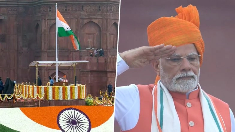 Independence Day 2025: PM Narendra Modi Hoists National Flag at Red Fort in Delhi as India Celebrates 79th Independence Day (Watch Video)