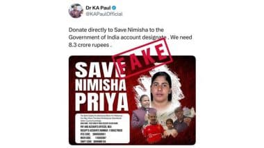 Are Monetary Contributions Being Sought to Save Nimisha Priya, Kerala Nurse on Death Row in Yemen? MEA Fact Check Debunks Fake Claim