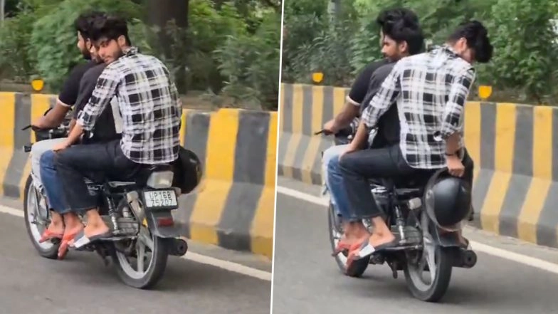 Noida Shocker: Woman Journalist Harassed by 3 Men Tripling on Bike, Video Shows 1 Man Hiding Number Plate With Helmet