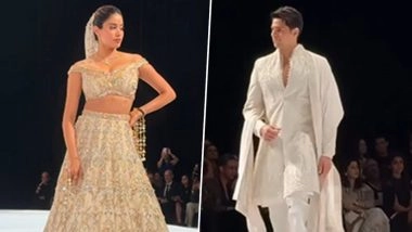 ‘Quantum Entanglement’: Janhvi Kapoor, Siddharth Malhotra Turn Showstoppers for Fashion Designer Gaurav Gupta’s Bridal Collection Couture Show in Mumbai (Watch Video)
