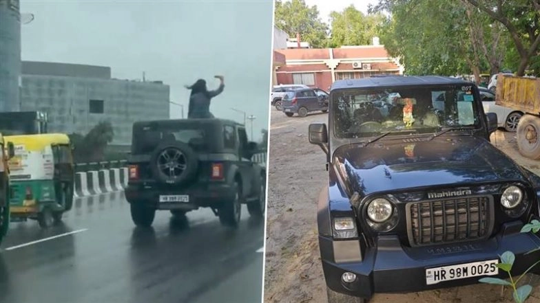 From Reel to Real Trouble: Woman Sits on Moving Thar’s Roof for Instagram Reels on Gurugram Highway, Police Launch Probe After Video Goes Viral