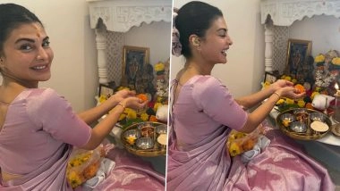 Ganesh Chaturthi 2025: Jacqueline Fernandez Welcomes Ganpati Bappa Home for the First Time (Watch Video)