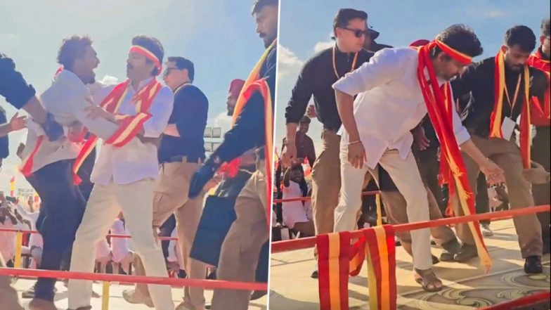 Thalapathy Vijay’s Overenthusiastic Fan Breaks Security To Hug Him at TVK’s Second Public Meet in Madurai – Tamil Superstar’s Reaction Wins Hearts (Watch Video)